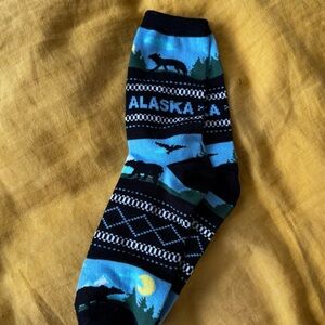 Alaska Themed Blue and Black Socks. NWOT
